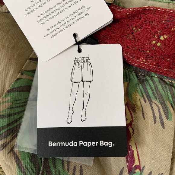 Women's Desigual Red Brown Relaxed High Waist Shorts Tropical Print Size S - Picture 12 of 16